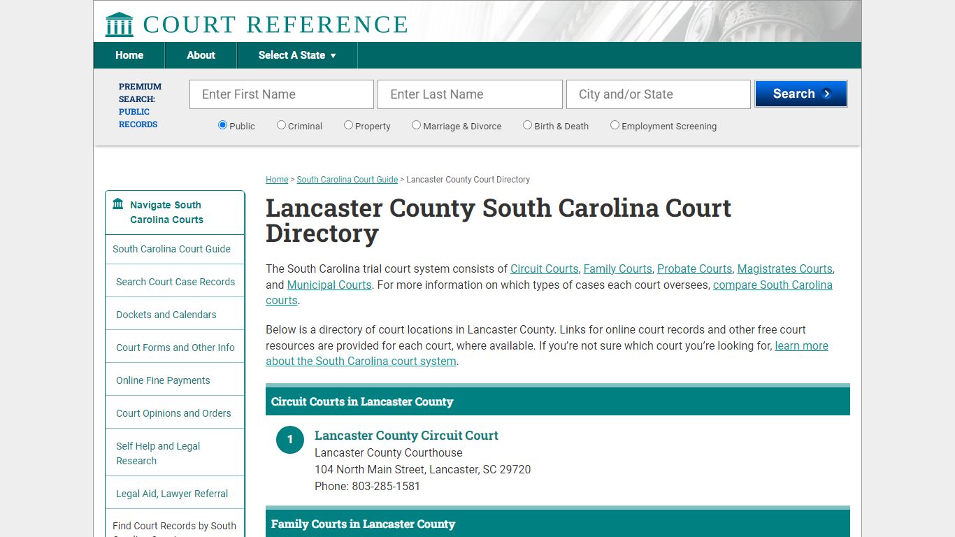 Lancaster County South Carolina Court Directory ...